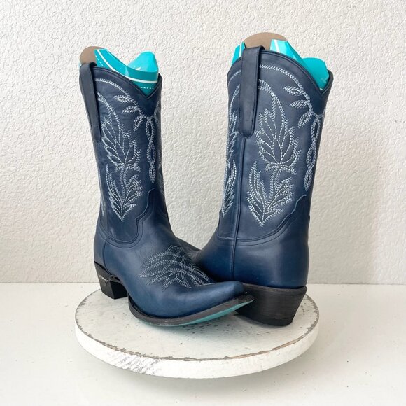 Lane SANDAGA Midi Womens Cowboy Boots 9.5 Cowgirl Western Blue Leather Short - Picture 1 of 12